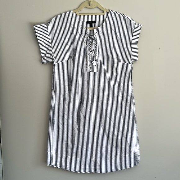 J.CREW Lace Up, Blue Striped Shirt-Dress, Size S - Picture 2 of 7